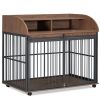 GO 44'' Heavy Duty Large Dog Crate Furniture for Large Medium Dog with Lockable Wheels, Wooden Dog Crate Dog Kennel