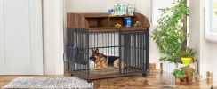 GO 44'' Heavy Duty Large Dog Crate Furniture for Large Medium Dog with Lockable Wheels, Wooden Dog Crate Dog Kennel