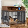 GO 44'' Heavy Duty Large Dog Crate Furniture for Large Medium Dog with Lockable Wheels, Wooden Dog Crate Dog Kennel