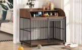 GO 44'' Heavy Duty Large Dog Crate Furniture for Large Medium Dog with Lockable Wheels, Wooden Dog Crate Dog Kennel