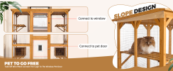 Catio Outdoor Cat Enclosure with Roof 72" Height Cat Wooden House Large Cat Cage with 3 Jumping Platforms and 2 Napping Houses for Cat Activity (Yello