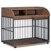 GO 44'' Heavy Duty Large Dog Crate Furniture for Large Medium Dog with Lockable Wheels, Wooden Dog Crate Dog Kennel