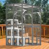 Outdoor Wooden Cat Catio - Large Solid Wood Cat Cage Playpen with 2 Jumping Platforms & 7 Napping Houses, Walk-in Cat Kennel Condo Shelter, Grey